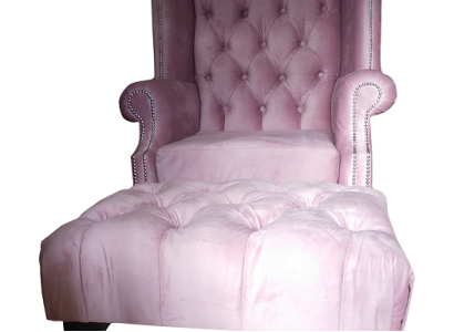 Chesterfield Wing Chair Stool Velvet Pink Seat Lounge Relax Lounge Club